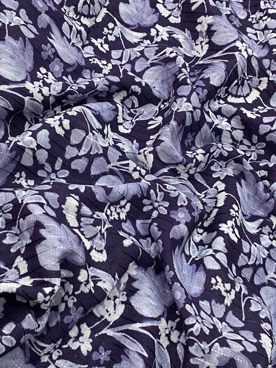 Cotton Self Stripes Embroidery With Print