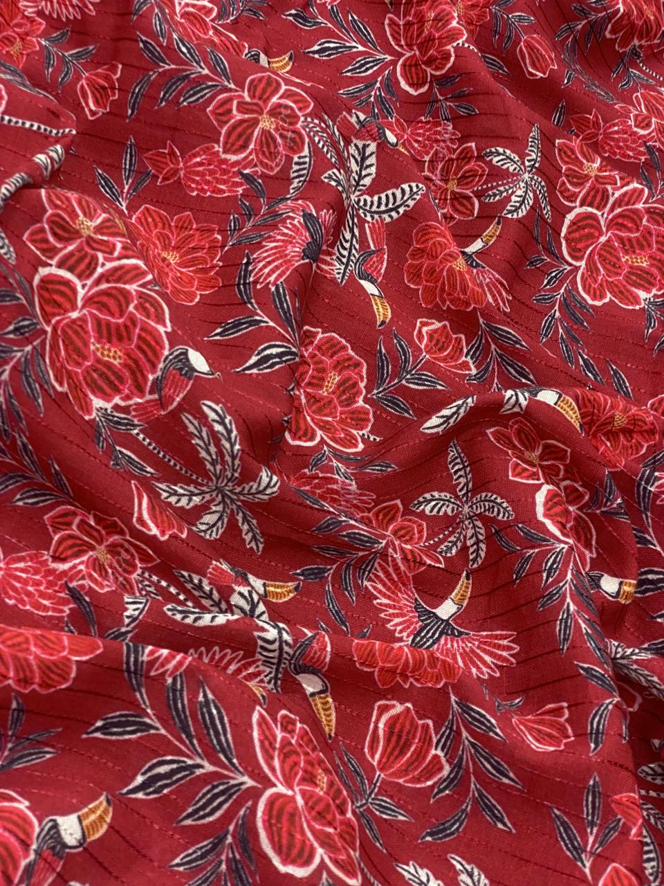 Cotton Self Stripes Embroidery With Print