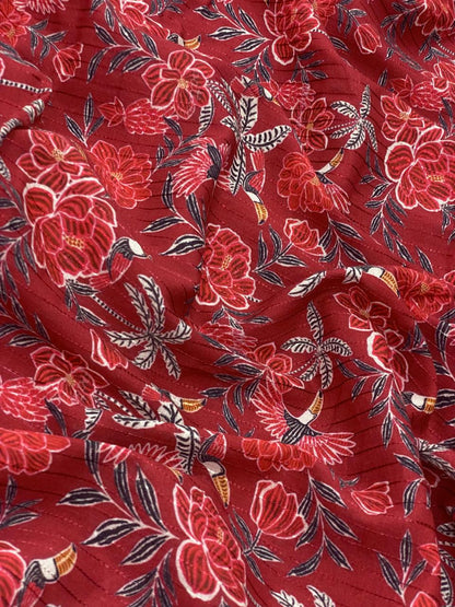 Cotton Self Stripes Embroidery With Print