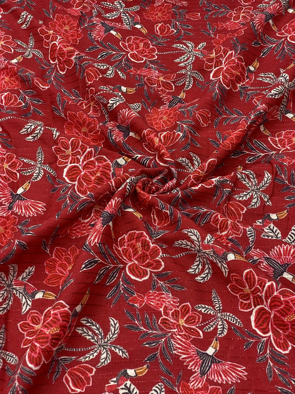 Cotton Self Stripes Embroidery With Print