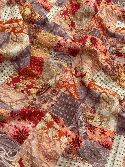 Cotton Self Stripes Embroidery With Print