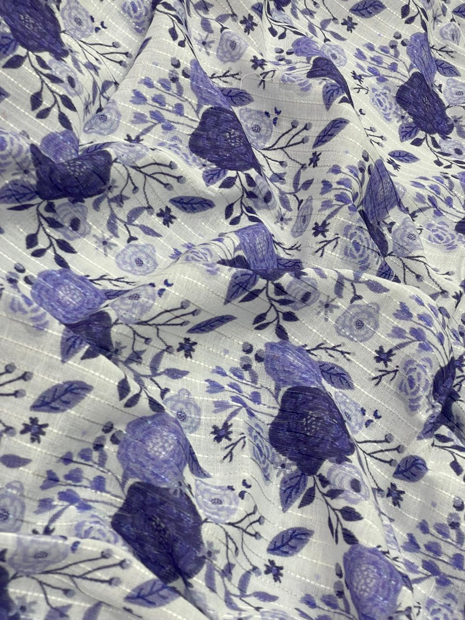 Cotton Self Stripes Embroidery With Print