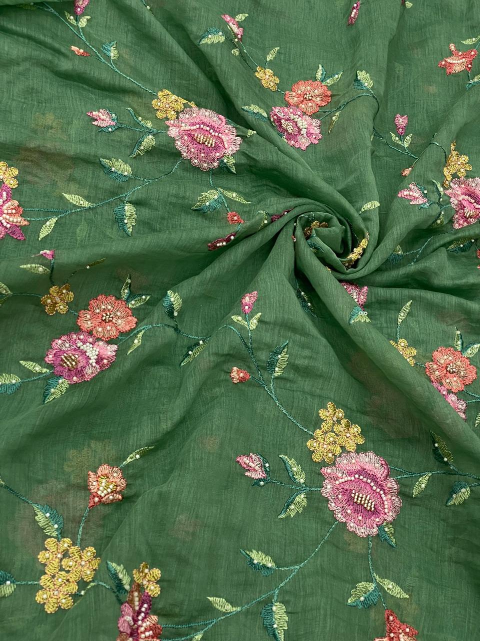 Chanderi Multithread Floral Embroidery (Colors Available)