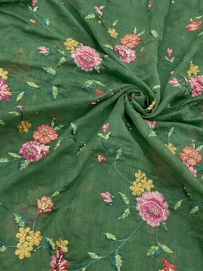 Chanderi Multithread Floral Embroidery (Colors Available)