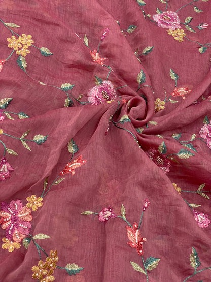 Chanderi Multithread Floral Embroidery (Colors Available)