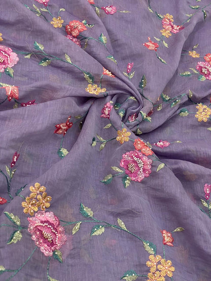 Chanderi Multithread Floral Embroidery (Colors Available)