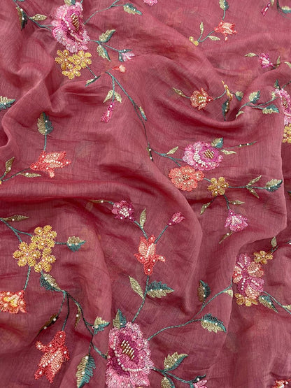 Chanderi Multithread Floral Embroidery (Colors Available)