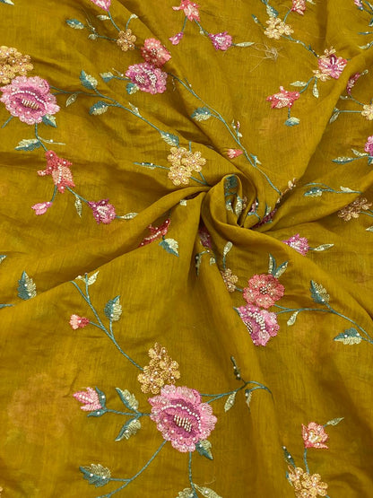 Chanderi Multithread Floral Embroidery (Colors Available)
