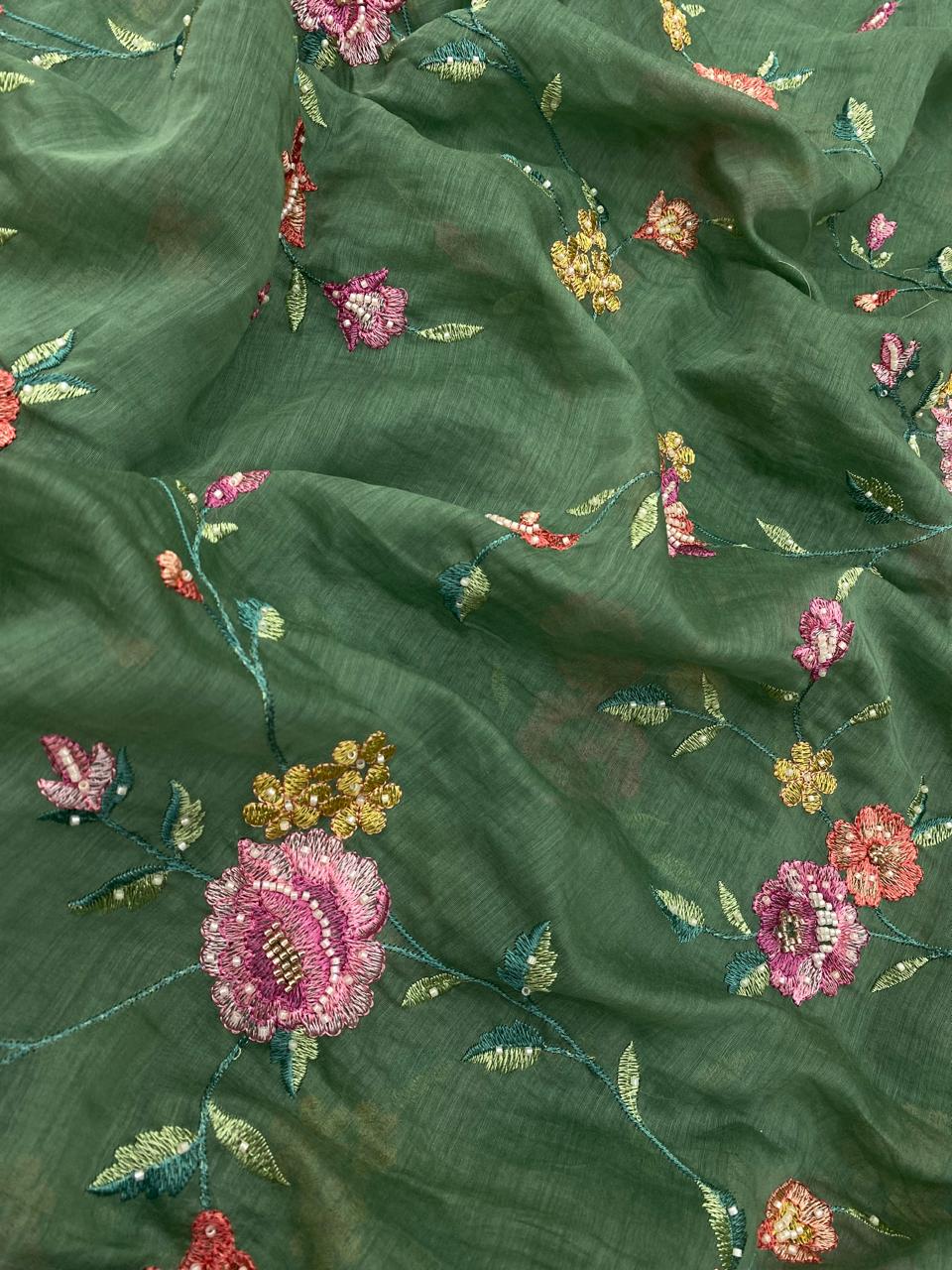 Chanderi Multithread Floral Embroidery (Colors Available)