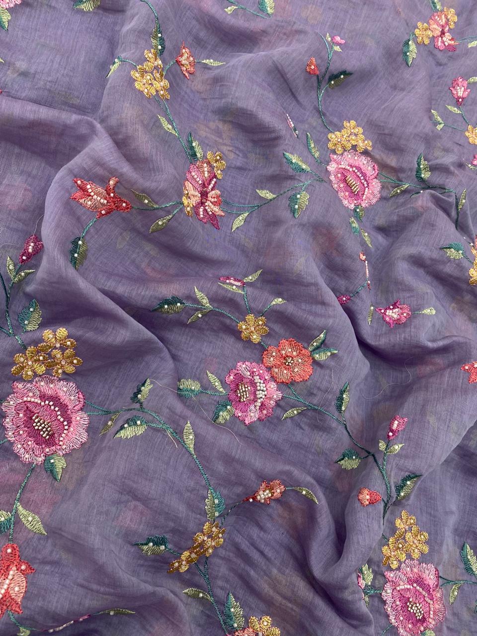 Chanderi Multithread Floral Embroidery (Colors Available)