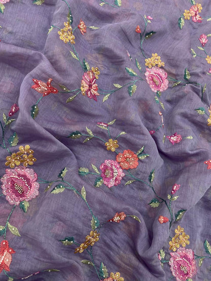 Chanderi Multithread Floral Embroidery (Colors Available)