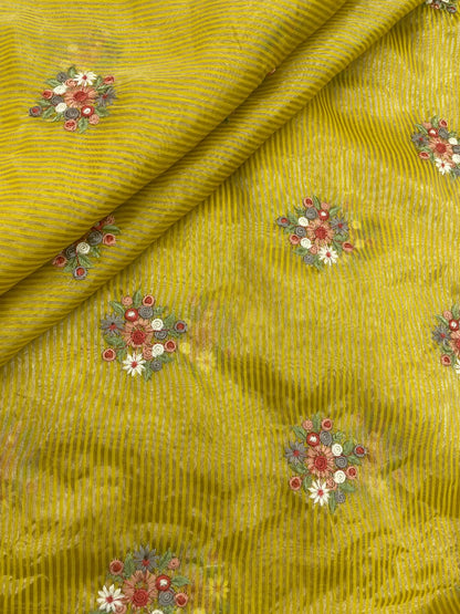 Chanderi Tissue Stripes Multithread Embroidery Fabric