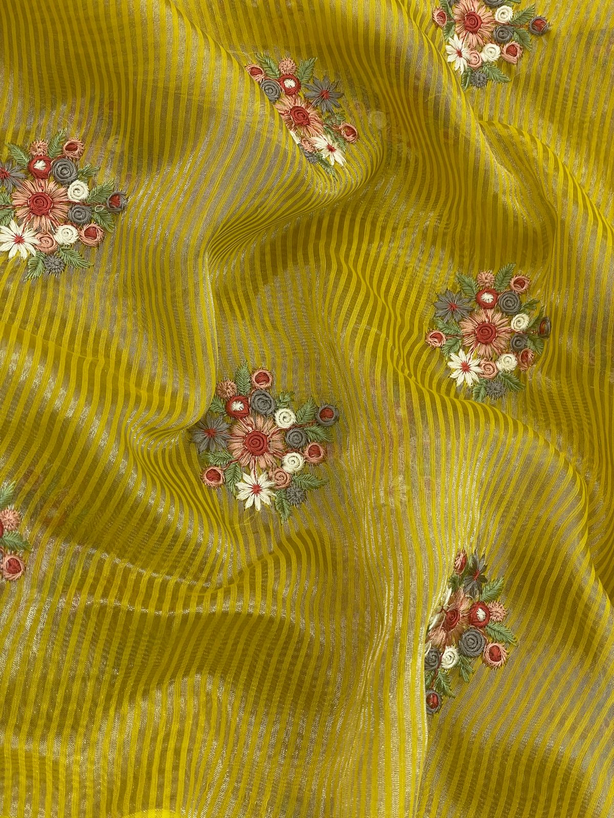 Chanderi Tissue Stripes Multithread Embroidery Fabric