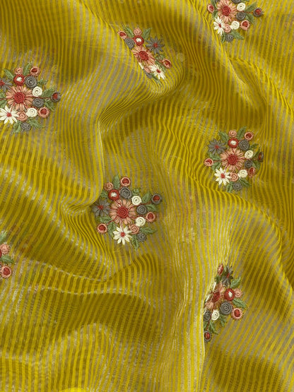 Chanderi Tissue Stripes Multithread Embroidery Fabric
