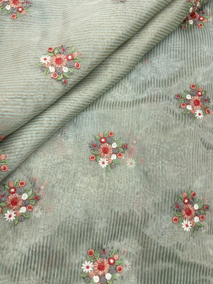 Chanderi Tissue Stripes Multithread Embroidery Fabric