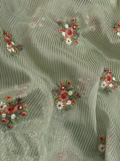 Chanderi Tissue Stripes Multithread Embroidery Fabric
