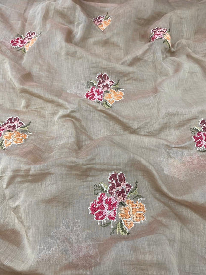 Chanderi Silk Multithread Embroidery Fabrics (Colors Available)