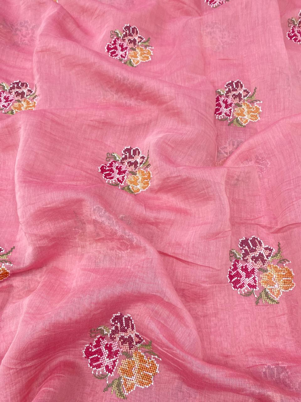 Chanderi Silk Multithread Embroidery Fabrics (Colors Available)