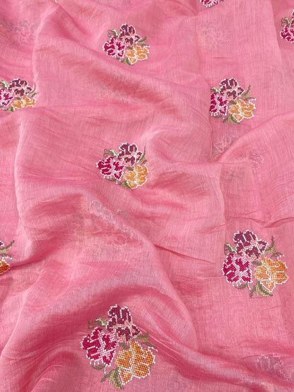 Chanderi Silk Multithread Embroidery Fabrics (Colors Available)