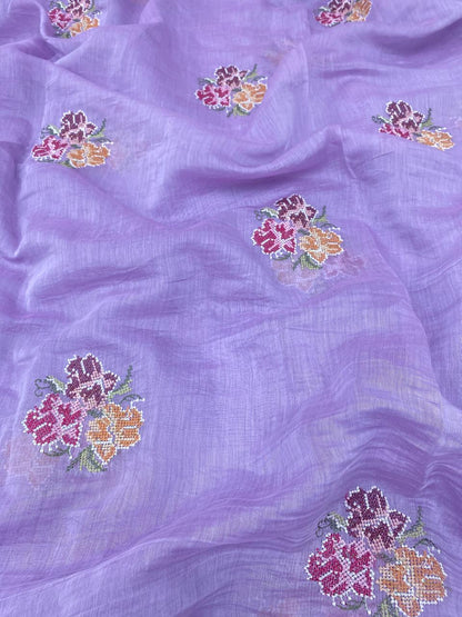 Chanderi Silk Multithread Embroidery Fabrics (Colors Available)