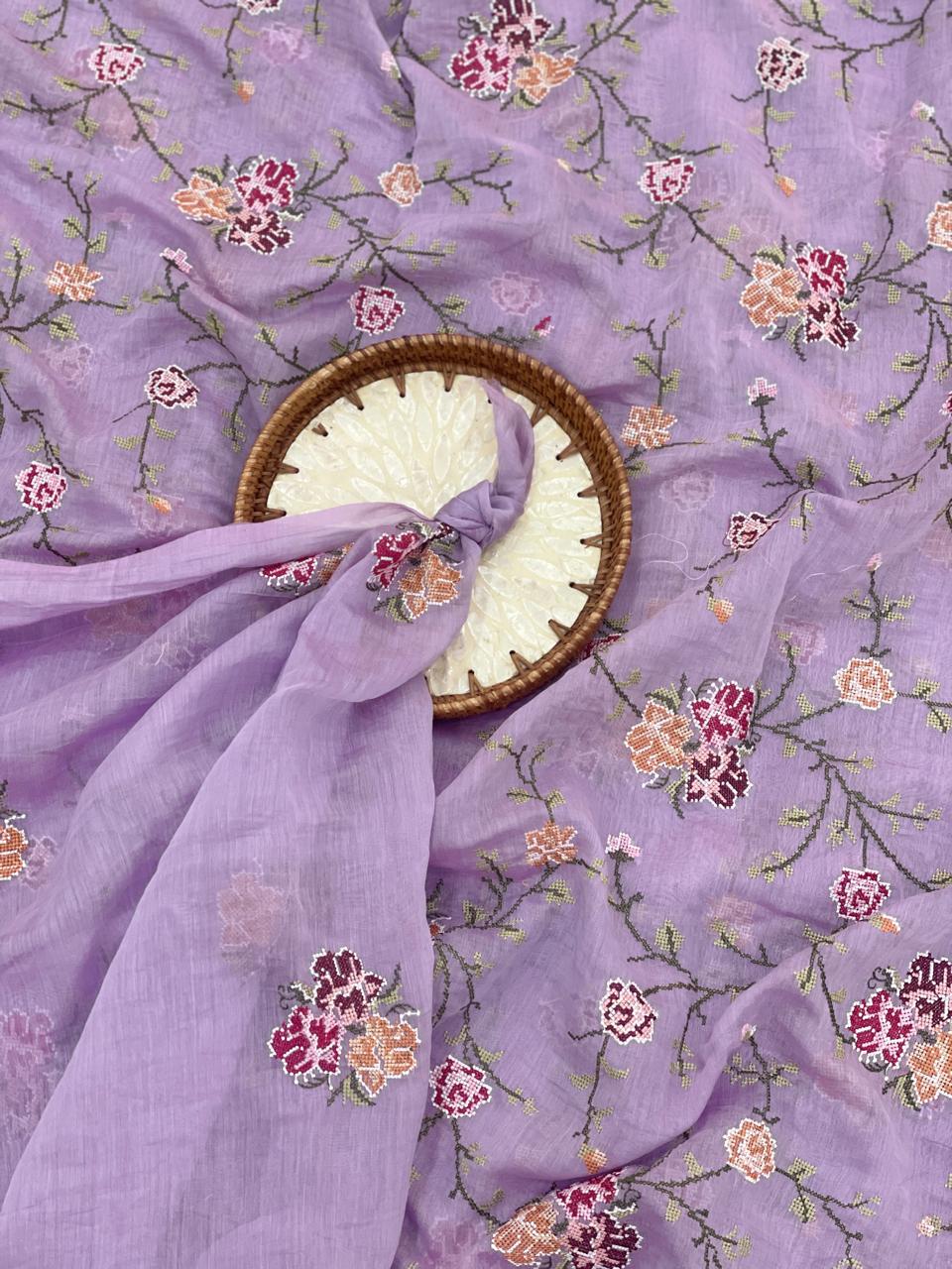 Chanderi Multithread Embroidery Fabric Set (colors available)