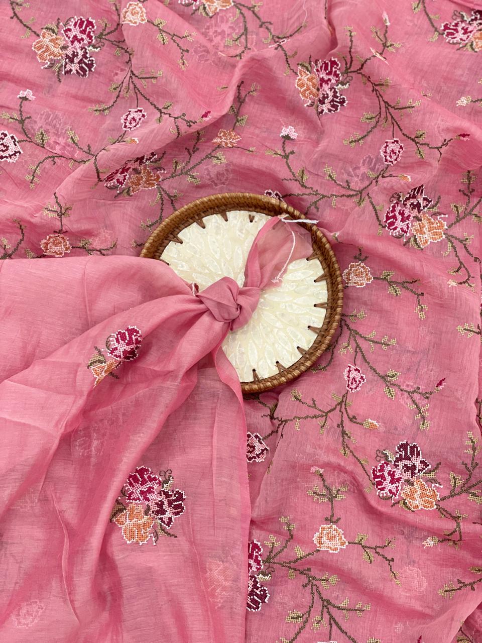 Chanderi Multithread Embroidery Fabric Set (colors available)