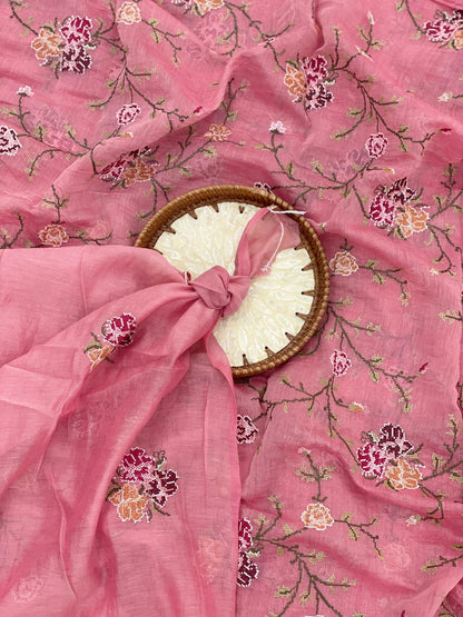 Chanderi Multithread Embroidery Fabric Set (colors available)