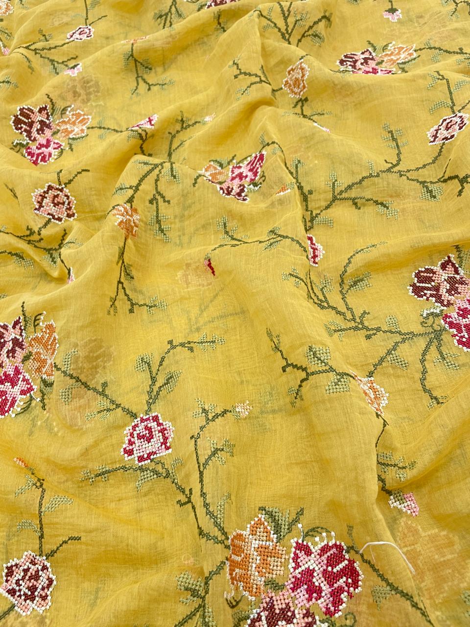 Chanderi Multithread Embroidery Fabrics (Colors Available)