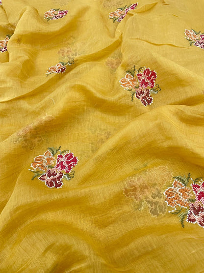 Chanderi Silk Multithread Embroidery Fabrics (Colors Available)