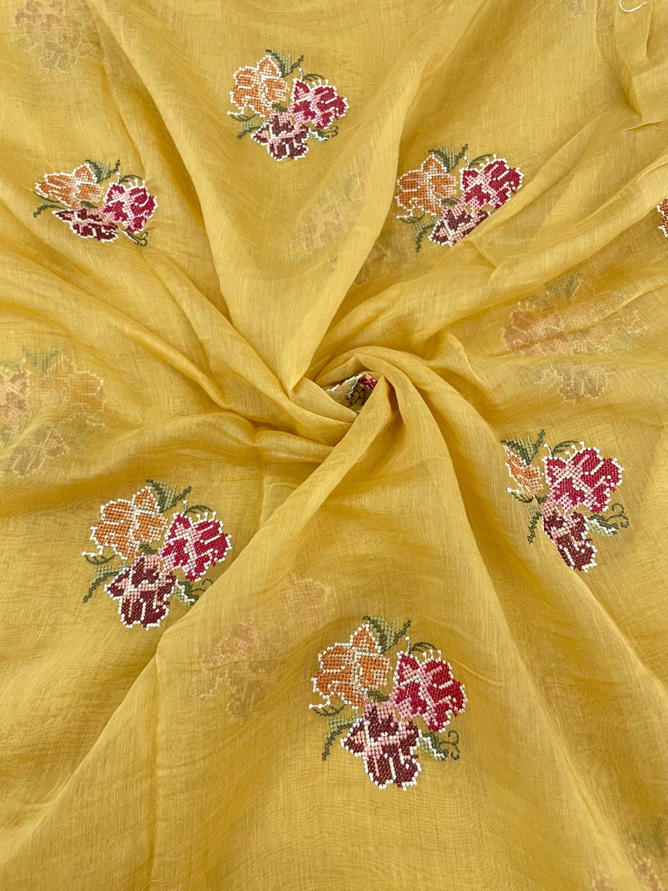 Chanderi Silk Multithread Embroidery Fabrics (Colors Available)