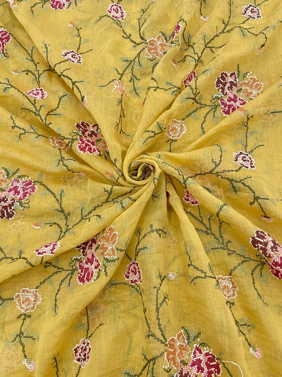 Chanderi Multithread Embroidery Fabrics (Colors Available)