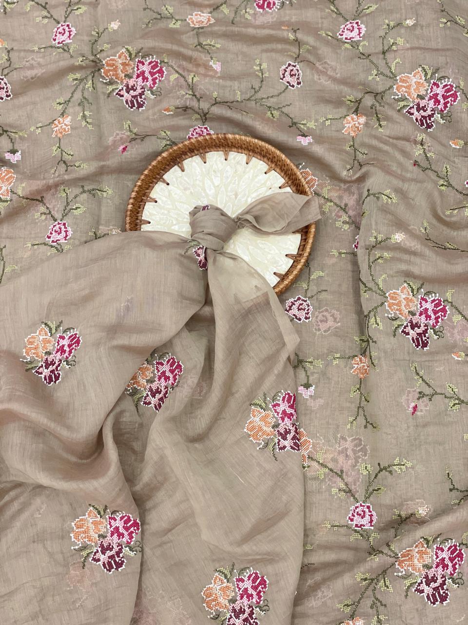 Chanderi Multithread Embroidery Fabric Set (colors available)