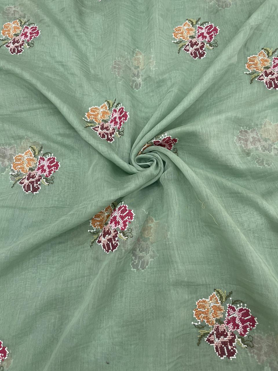 Chanderi Silk Multithread Embroidery Fabrics (Colors Available)