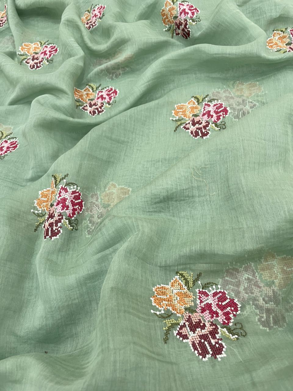 Chanderi Silk Multithread Embroidery Fabrics (Colors Available)
