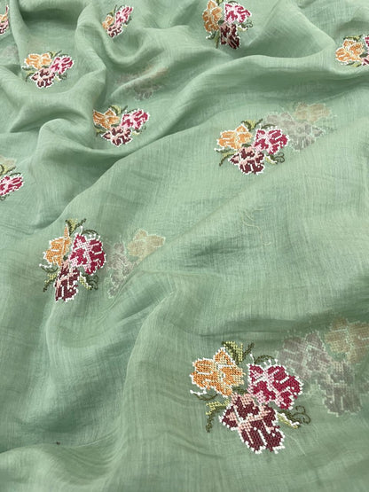 Chanderi Silk Multithread Embroidery Fabrics (Colors Available)