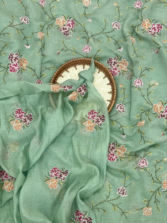 Chanderi Multithread Embroidery Fabric Set (colors available)