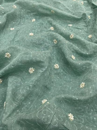 Chanderi Sequence Embroidery 44"Inch (Colours Available)