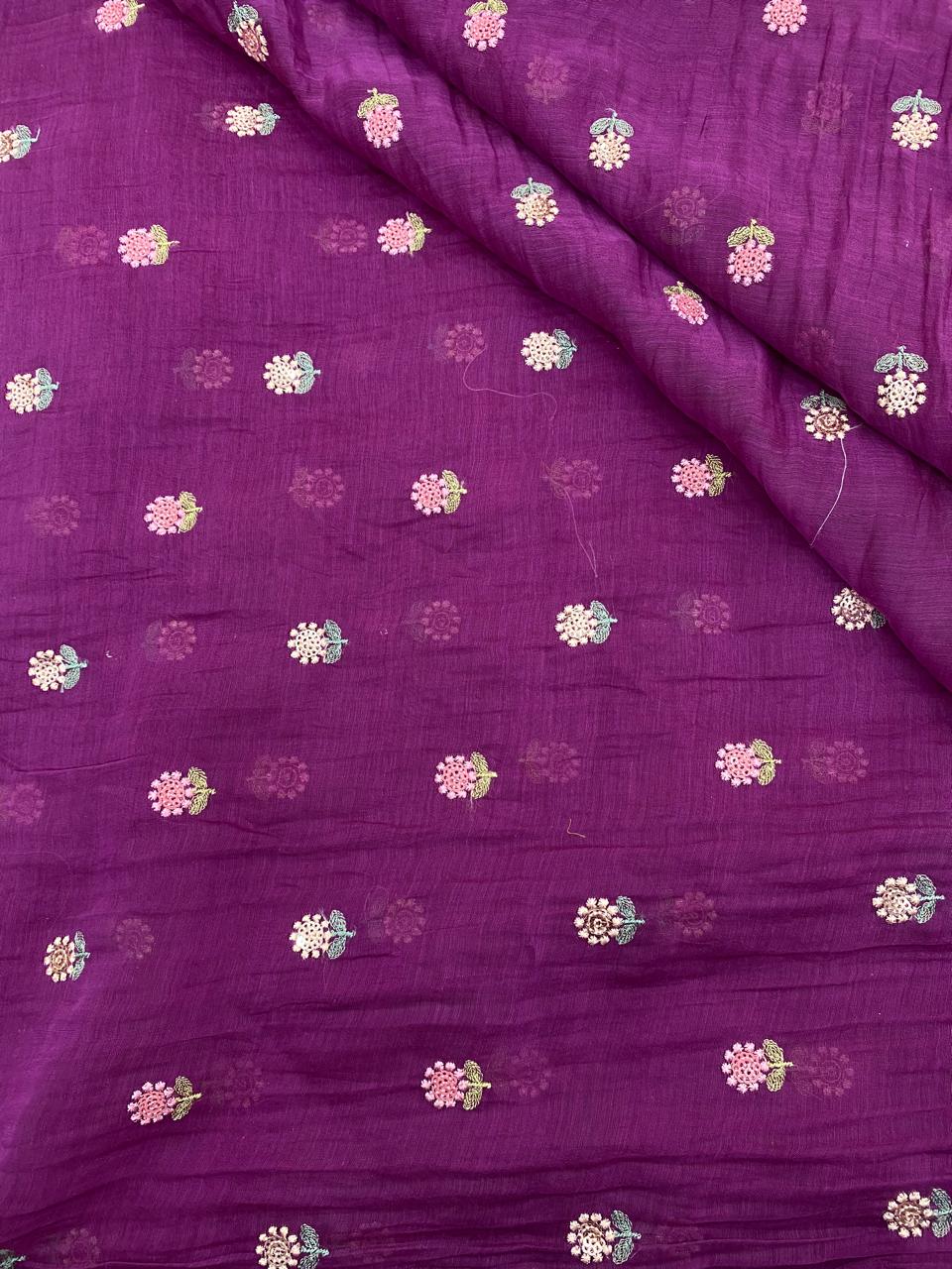 Chanderi Multithread Butti Embroidery Fabric (Colors available)