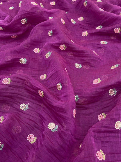 Chanderi Multithread Butti Embroidery Fabric (Colors available)