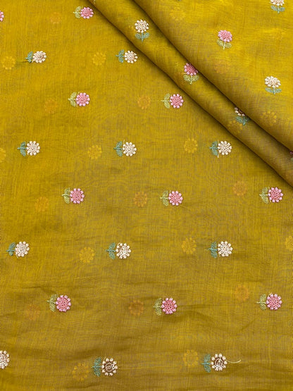 Chanderi Multithread Butti Embroidery Fabric (Colors available)
