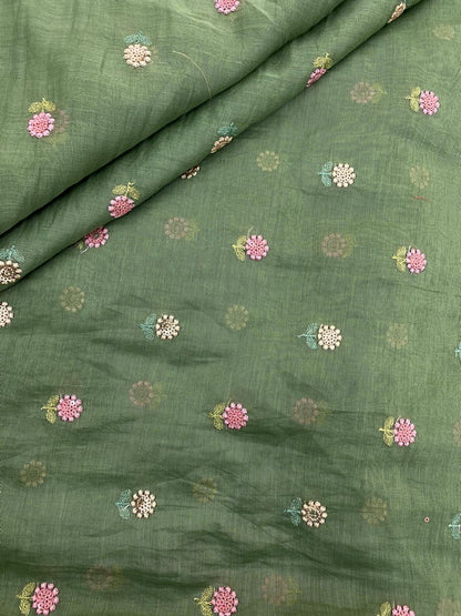 Chanderi Multithread Butti Embroidery Fabric (Colors available)