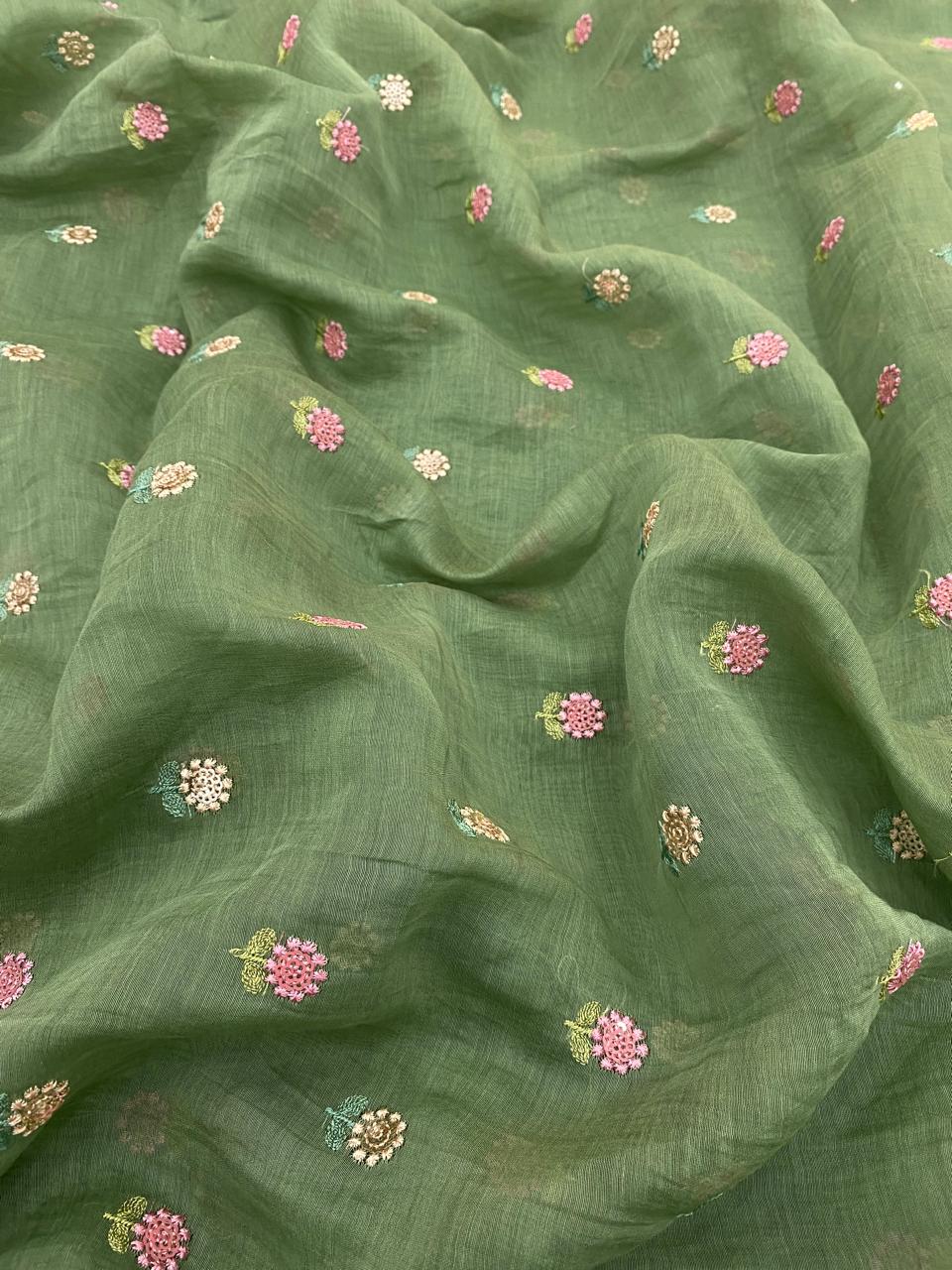 Chanderi Multithread Butti Embroidery Fabric (Colors available)