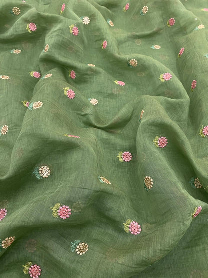 Chanderi Multithread Butti Embroidery Fabric (Colors available)
