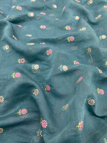 Chanderi Multithread Butti Embroidery Fabric (Colors available)