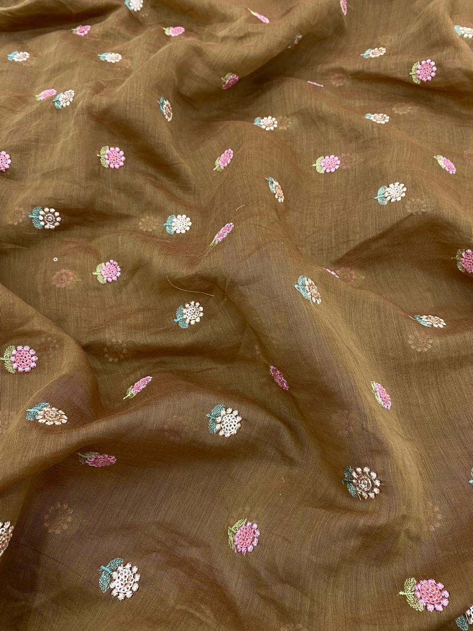 Chanderi Multithread Butti Embroidery Fabric (Colors available)