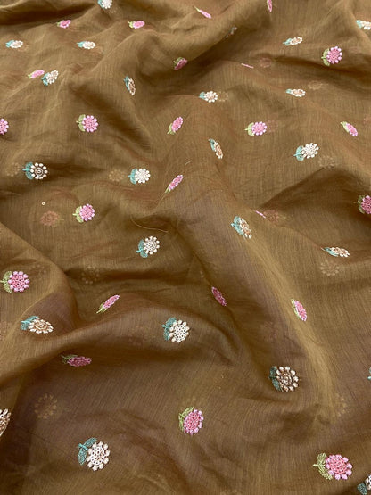 Chanderi Multithread Butti Embroidery Fabric (Colors available)