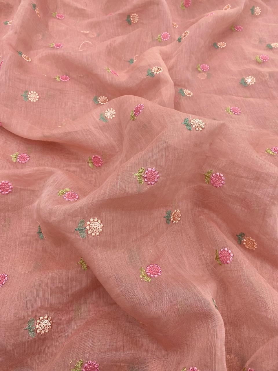 Chanderi Multithread Butti Embroidery Fabric (Colors available)