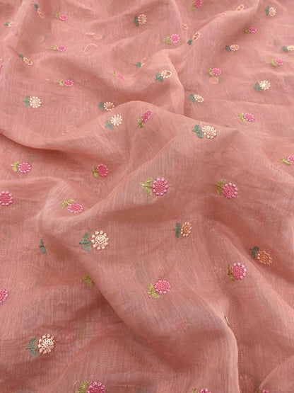 Chanderi Multithread Butti Embroidery Fabric (Colors available)
