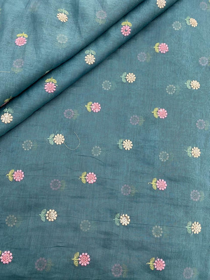 Chanderi Multithread Butti Embroidery Fabric (Colors available)