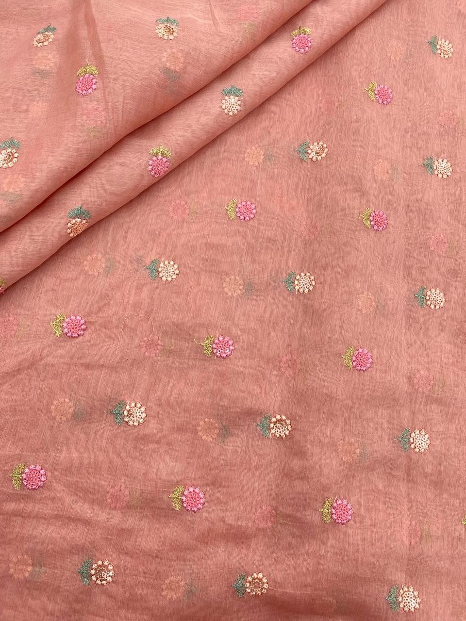 Chanderi Multithread Butti Embroidery Fabric (Colors available)